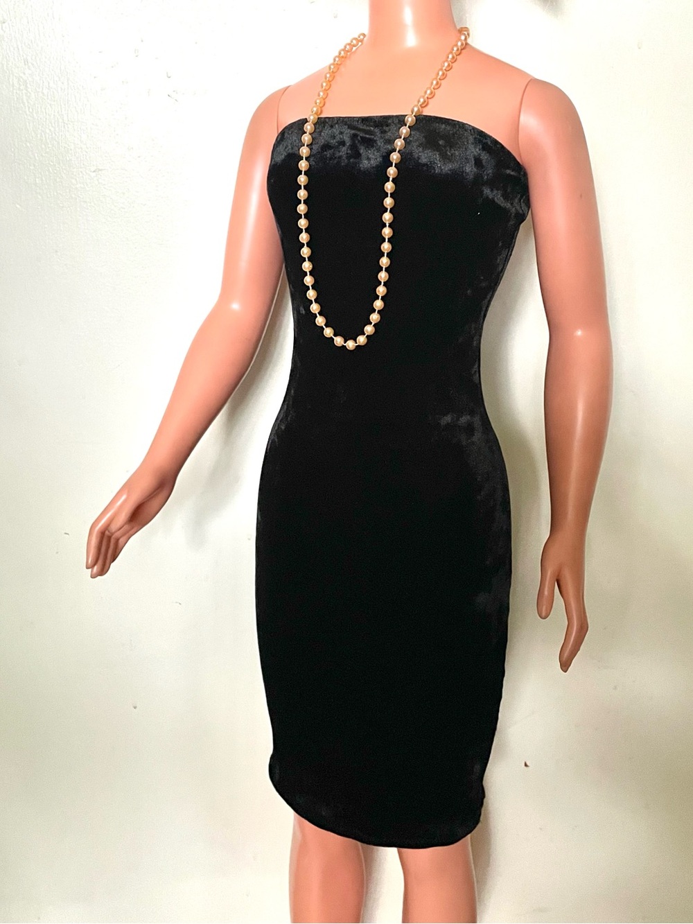 Black Crushed Velvet Mini Dress & Necklace For My Size Barbie Doll. New. Bodycon